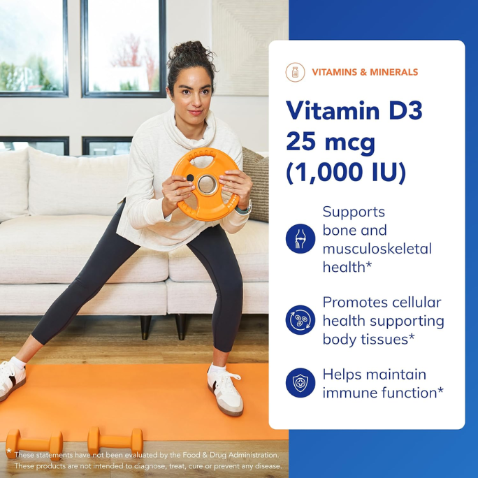 Vitamin D3 - 25 mcg (1,000 IU) - Support Bone, Joint, Breast, Heart, Colon & Immune Health*