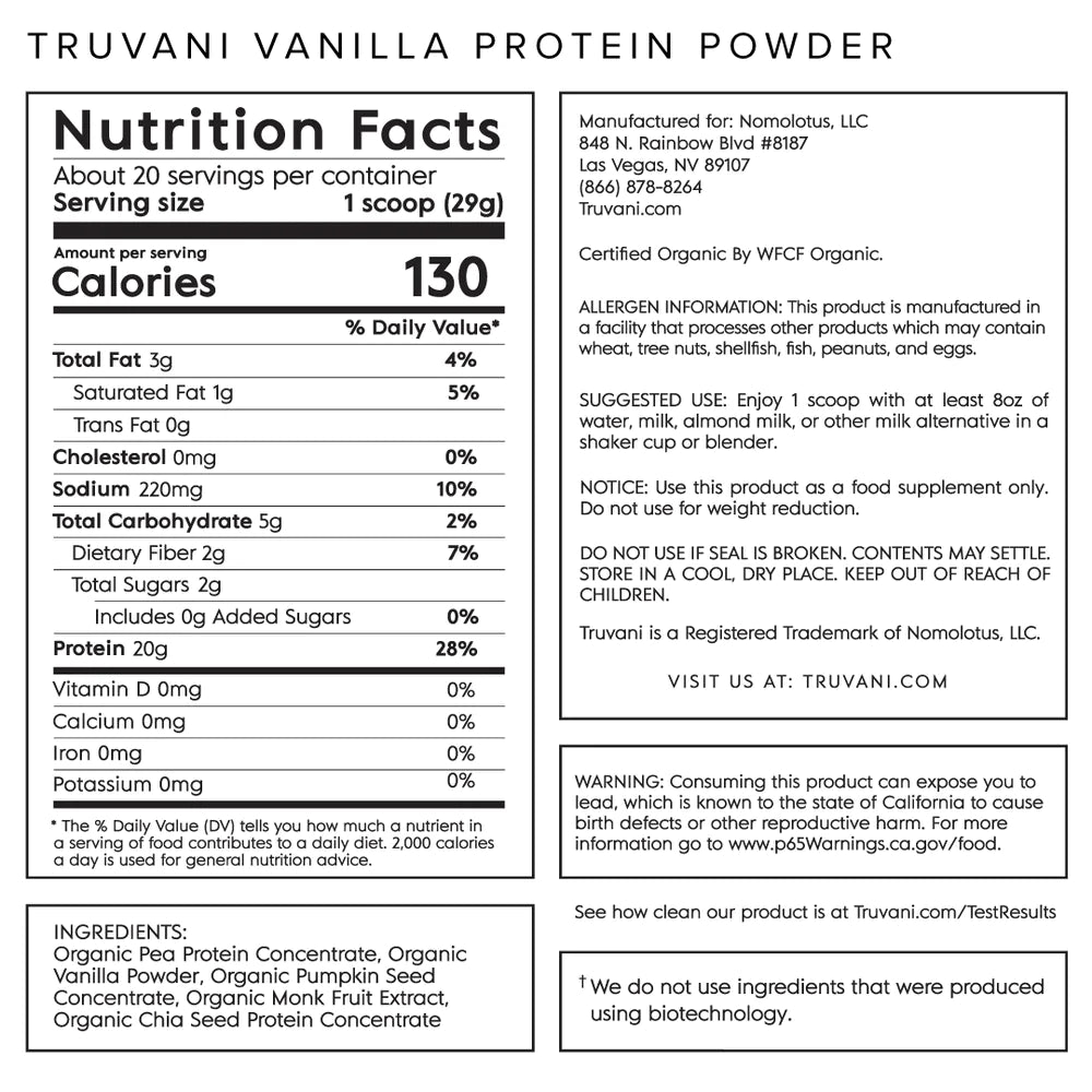 Organic Plant Based Protein Powder - Vanilla